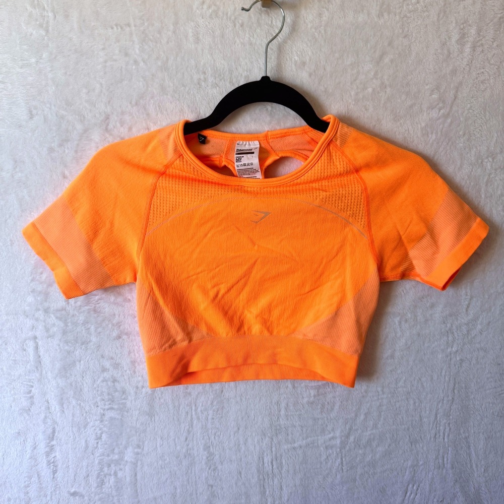 Gymshark Crop Top Ultra Seamless Cutout Back Medium Neon Orange Women